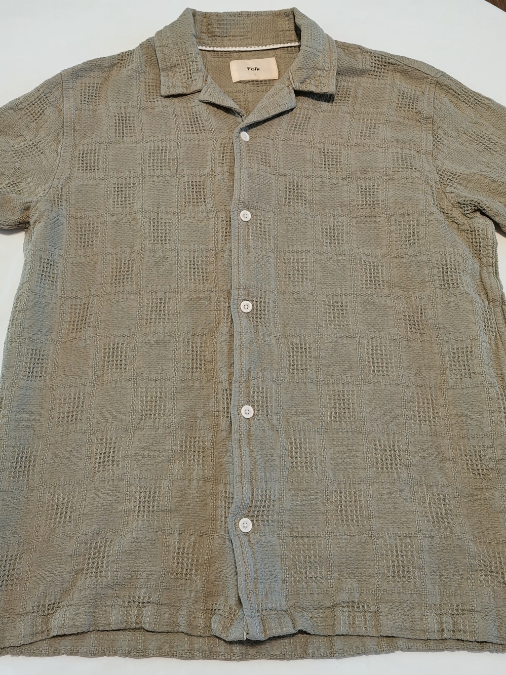 Folk Men's Sage Textured Button-Down Shirt - L